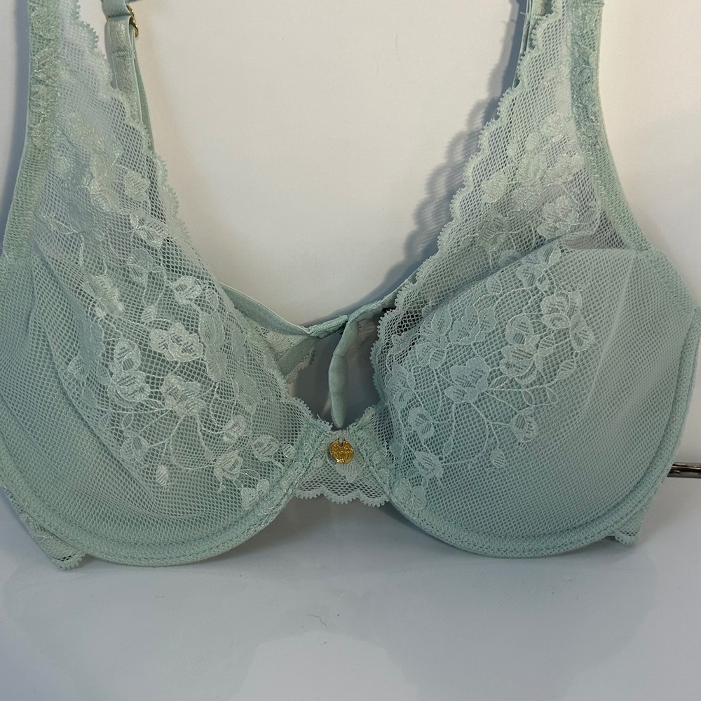 Natori Sage Green Lace Trim‎ Underwire Balconette Bra 32C - Picture 3 of 11
